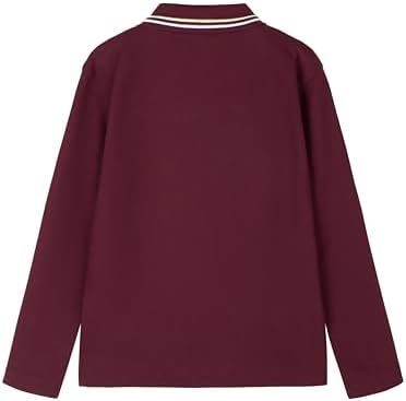 Everanne unisex red cotton blend long sleeve polo shirt with ribbed collar, casual men's and women's fashion top