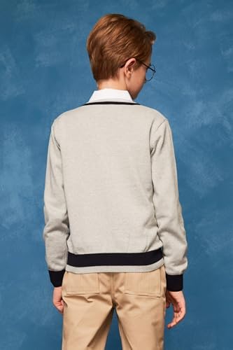 Everanne unisex V-neck pullover sweater with stripe trim, cotton material, windproof cuffs, and a stylish, comfortable fit.