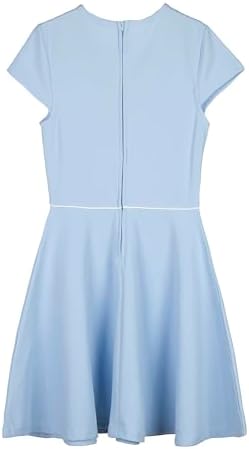 Everanne girls' casual pique short sleeve dress with V-neck, Peter Pan collar, and bow detail, perfect for everyday wear.