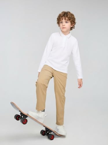 Everanne white unisex cotton blend long sleeve polo shirt with ribbed collar, casual and comfortable for everyday wear.