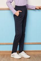 Everanne blue jogger sweatpants with tapered fit, elastic waistband, cotton nylon fabric, and cuffed hems.