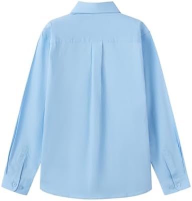 Everanne boys' long sleeve cotton blend shirt with square collar and patch pocket in blue, casual top for kids.