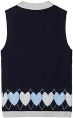 Everanne toddler girl sweater vest with heart design, V-neck, sleeveless cotton knit tank top for school and casual wear