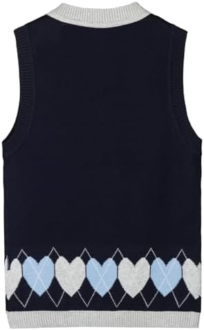 Everanne toddler girl sweater vest with heart design, V-neck, sleeveless cotton knit tank top for school and casual wear