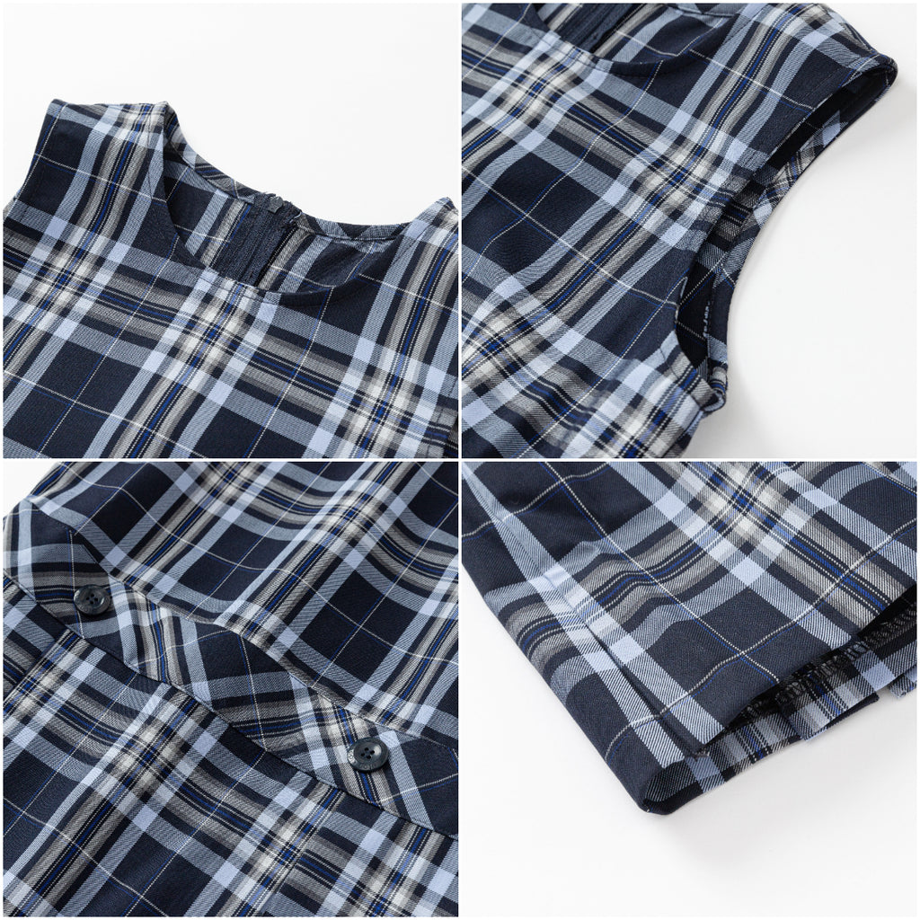 Everanne girls' navy plaid school uniform jumper dress with pleated skirt, perfect for school wear.