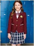 Everanne girls' navy and white woven checkered pleated skirt with dual waist YKK zipper, stylish and comfortable schoolwear.