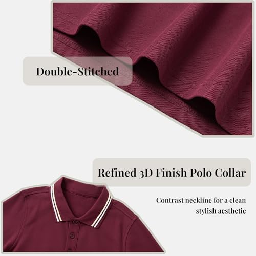 Everanne unisex red cotton blend long sleeve polo shirt with ribbed collar, casual stylish men's and women's polo top