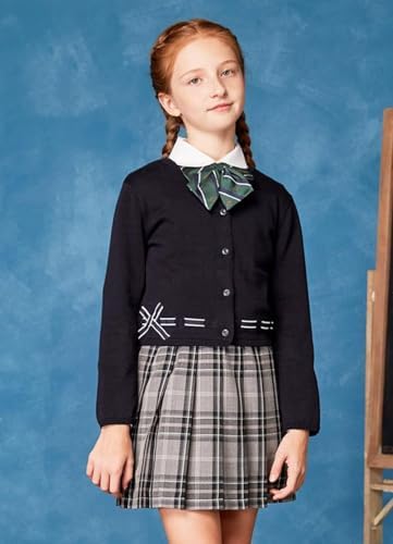 Everanne girls' gray woven checkered pleated skirt with dual waist YKK zipper, ideal for stylish school or casual wear.