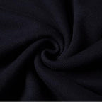 Everanne unisex black V-neck pullover sweater with stripe trim, cotton material, and windproof cuffs.