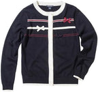 Everanne girls' cardigan sweater with striped bow ribbon, cotton fabric, slim fit, elastic trim, and breathable material.