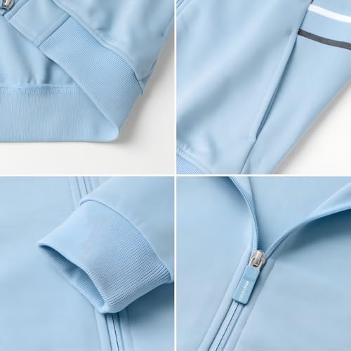 Everanne unisex youth sports zip-up jacket with stand collar and ribbing in blue, designed for active wear and casual style.
