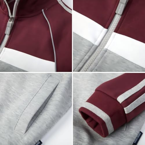 Everanne youth sports zip-up jacket with stand collar and colorblock red stripes, designed for active wear and athletic style.