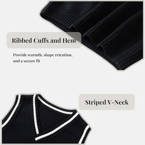 Everanne boys cotton V-neck sweater vest with blue and white stripes, featuring a striped collar, ideal for school uniforms.