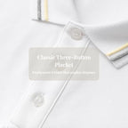 Everanne unisex white cotton blend long sleeve polo shirt with ribbed collar, casual and comfortable men's and women's style