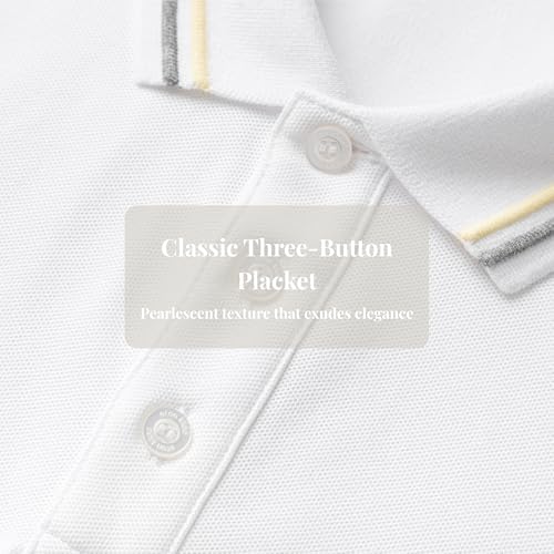 Everanne unisex white cotton blend long sleeve polo shirt with ribbed collar, casual and comfortable men's and women's style