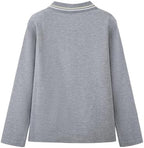 Everanne unisex cotton blend long sleeve polo shirt with ribbed collar in gray, casual apparel for men and women.