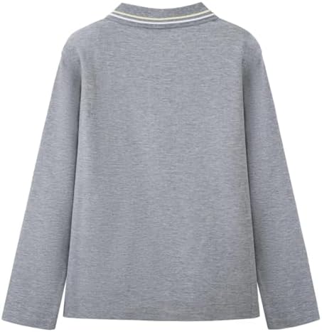 Everanne unisex cotton blend long sleeve polo shirt with ribbed collar in gray, casual apparel for men and women.
