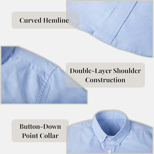 Everanne boys long sleeve cotton Oxford shirt with button-down collar, classic casual top for boys, in blue fabric.
