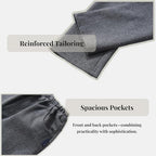 Everanne boys Roma knit slim fit pants in charcoal gray with dual elastic waistbands and resin button detail.