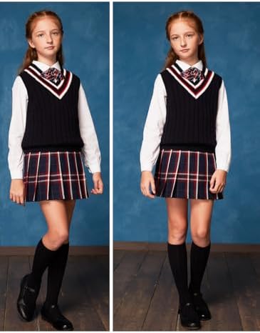 Everanne girls woven checkered pleated skirt with dual waist YKK zipper, stylish and comfortable school uniform skirt.