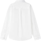 Everanne boys' white cotton blend long sleeve shirt with square collar and patch pocket, casual top for kids.