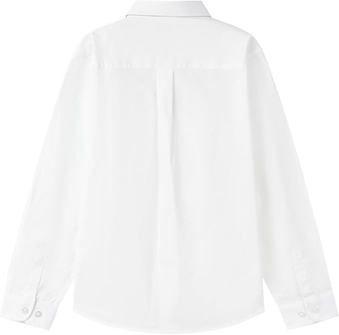 Everanne boys' white cotton blend long sleeve shirt with square collar and patch pocket, casual top for kids.