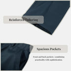 Everanne boys' cotton pants with zipper front, structured seams, slant pockets, and adjustable cuffs shown in the image.