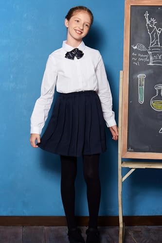 Everanne girls' blue pleated school uniform skirt with elastic waist and organic lining, ideal for school wear.