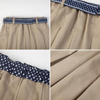 Everanne girls' beige mini skirt with bow tie belt, lightweight twill fabric, perfect for school and casual wear.