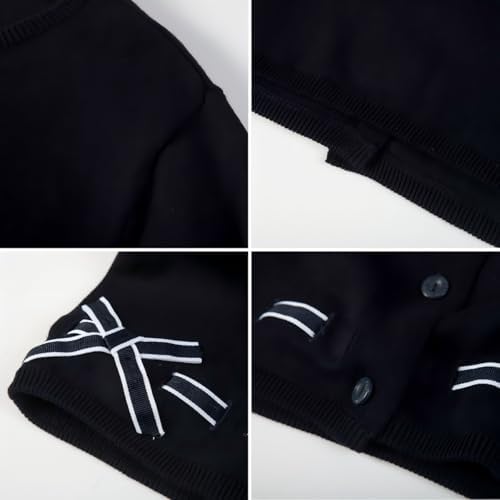 Everanne girls' cotton cardigan sweater with bow detail, round collar, and waist design, perfect for casual or formal wear.