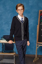 Everanne striped cardigan sweater featuring a contrast collar and windproof cuffs, stylish and cozy for everyday wear.