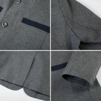 Everanne boys' grey fabric blazer with flat suit collar, durable stitching, rear vent, and smooth lining, perfect for stylish tops.