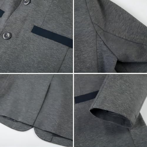 Everanne boys' grey fabric blazer with flat suit collar, durable stitching, rear vent, and smooth lining, perfect for stylish tops.