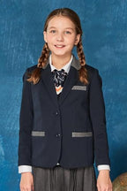 Everanne girls' Roma fabric formal coat with contrast collar, durable stitching, rear vent, and smooth lining for elegant wear.