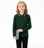 Everanne unisex green cotton blend long sleeve polo shirt with ribbed collar, casual style and comfortable fit.