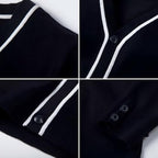 Everanne striped cardigan sweater with contrast collar and windproof cuffs, featuring a cozy, stylish design.