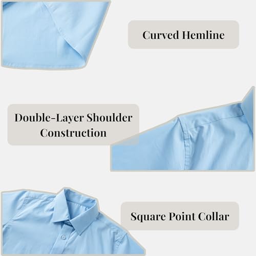 Everanne boys' cotton blend long sleeve shirt with square collar, patch pocket in blue, featuring classic casual design and comfortable fit.