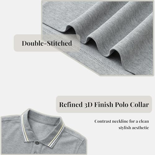 Everanne unisex cotton blend long sleeve polo shirt in gray with ribbed collar, displayed flat on a white background.