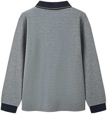 Everanne unisex cotton blend long sleeve polo shirt with ribbed collar, shown in navy blue on a white background.