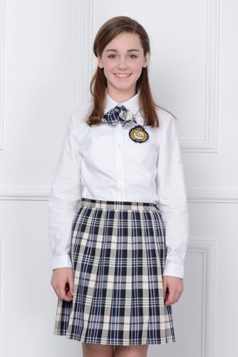 Everanne girls' cotton oxford long sleeve shirt with square collar and pearl buttons, casual girls' tops.