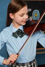 Everanne girls' blue stretch poplin long sleeve school shirt with a club collar, perfect for school uniforms or casual wear.