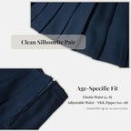 Everanne girls' pleated school uniform skirt with elastic waist, organic lining, in blue fabric, suitable for school wear