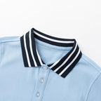 Everanne unisex long sleeve Piqué cotton blend T-shirt with striped collar, stylish and comfortable for casual wear.
