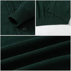 Everanne unisex cotton V-neck cardigan sweater with windproof cuffs in green, featuring knit texture and a stylish, comfortable fit.