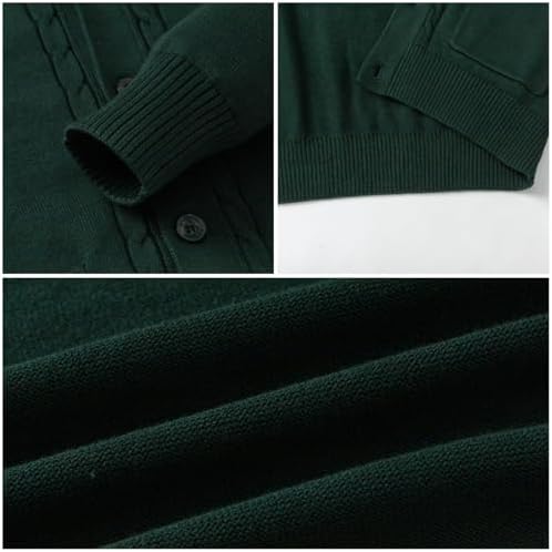 Everanne unisex cotton V-neck cardigan sweater with windproof cuffs in green, featuring knit texture and a stylish, comfortable fit.