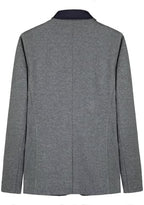 Everanne boys' grey fabric blazer with flat suit collar, durable stitching, rear vent, and smooth lining, ideal for stylish tops.