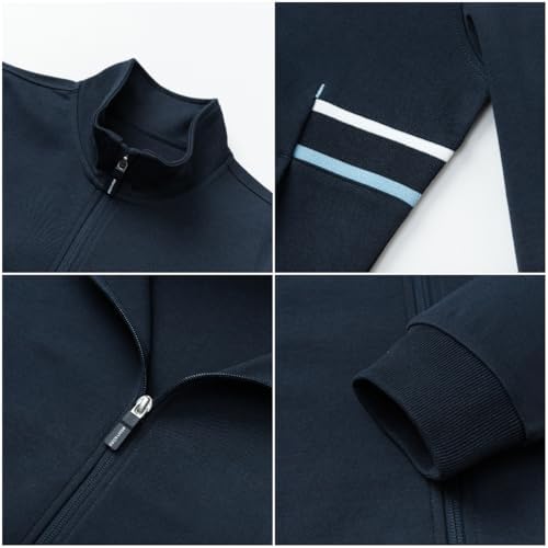 Everanne unisex youth sports zip-up jacket with stand collar and navy ribbing, designed for active wear and casual style.