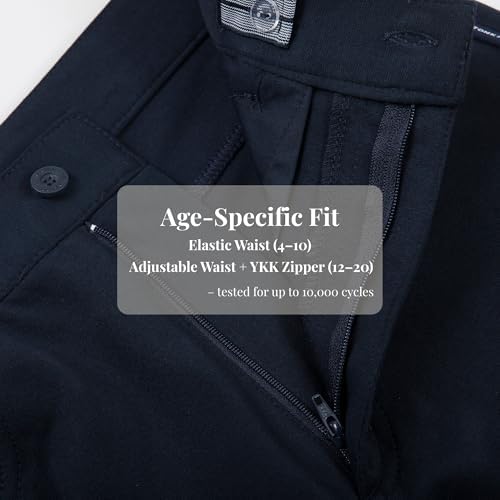 Everanne boys Roma knit slim fit pants with dual waist design, elastic waistband, and resin button for a stylish look.