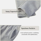 Everanne slim tapered jogger sweatpants with elastic waist and cuffed hems, made of cotton and nylon, shown in a relaxed fit.