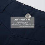 Everanne lightweight twill pants with removable campus strap, elastic and adjustable waistband, cotton nylon blend with leather tab